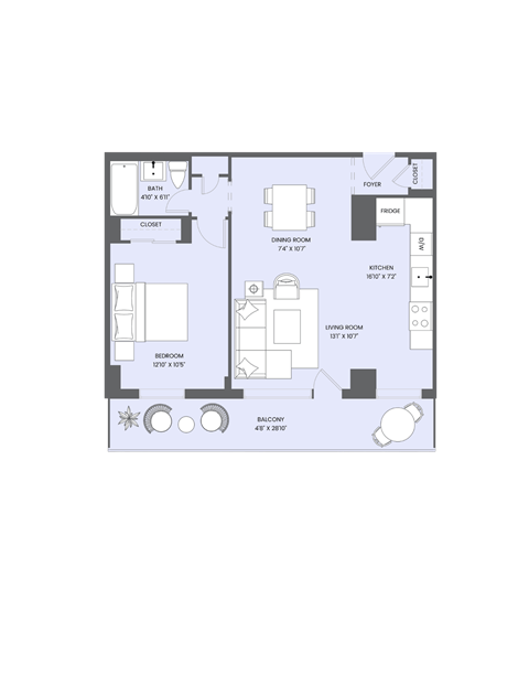 A floor plan of a house with a kitchen, living room, and bathroom.